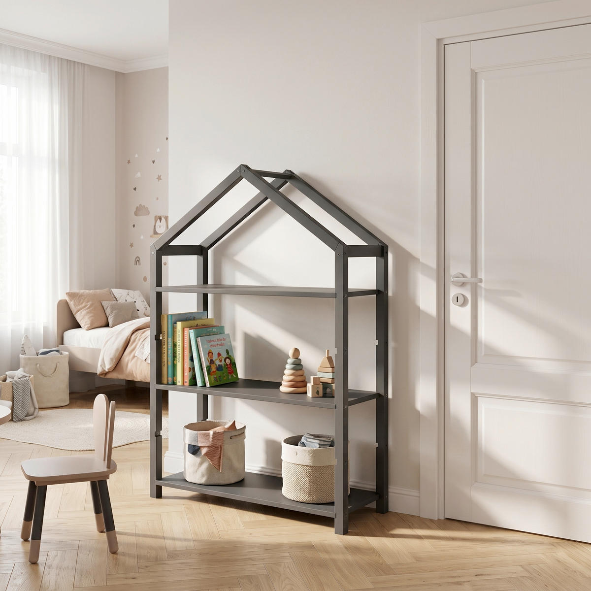 KINDERREGAL Kiefer Anthrazit  - Anthrazit, MODERN, Holz (111/141/40cm) - Vipack