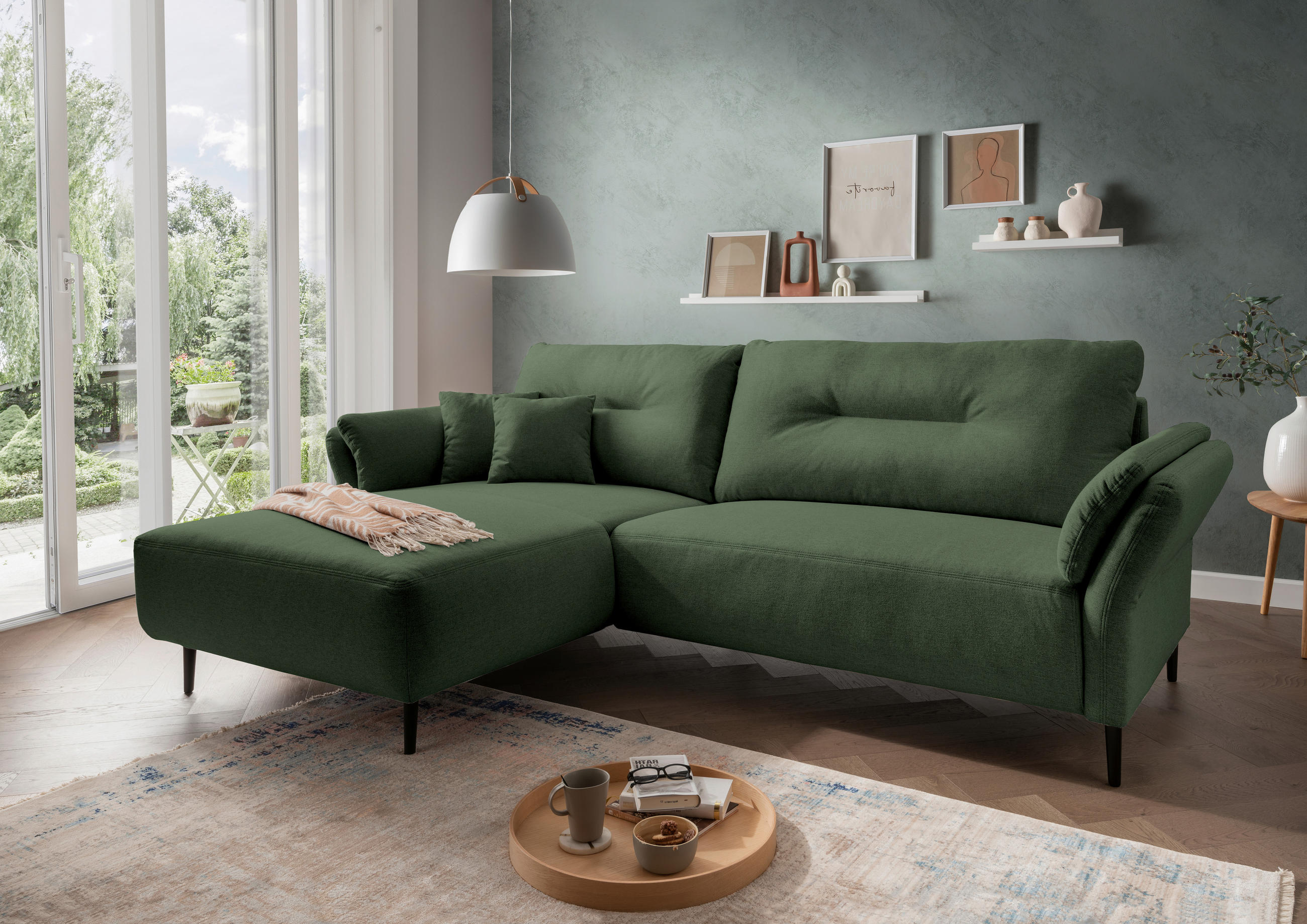 ECKSOFA Waldgrün Mikrofaser  - Waldgrün/Schwarz, MODERN, Holz/Textil (269/96cm) - MID.YOU