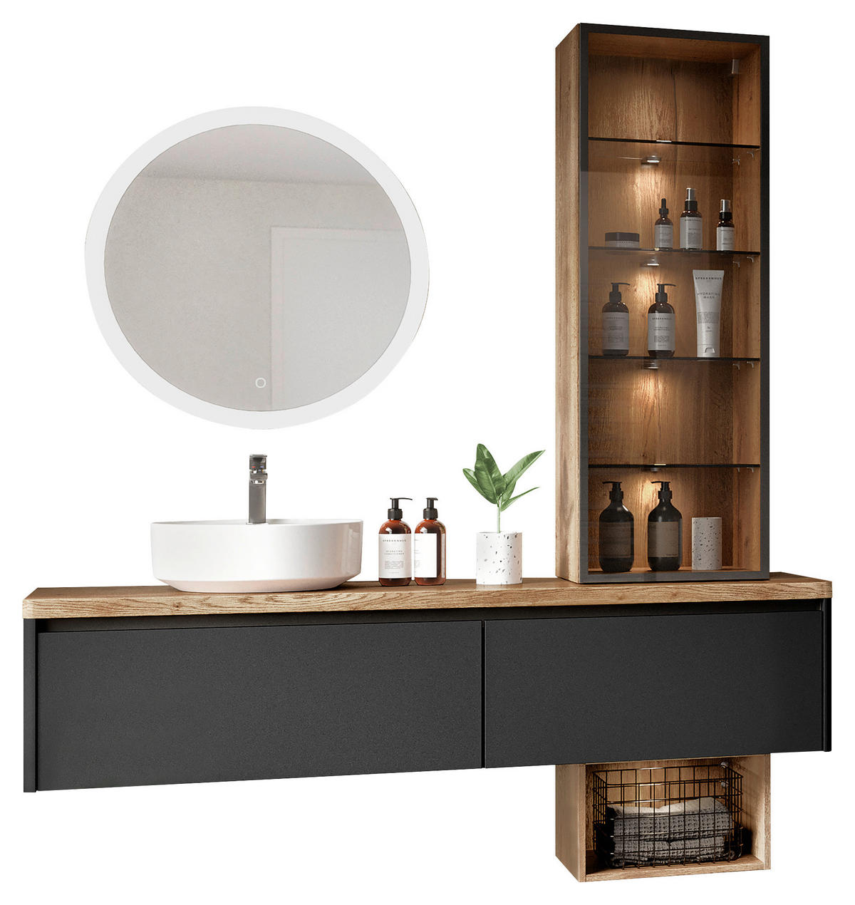 BADEZIMMER  in 155,2 cm  - Schwarz/Braun, MODERN, Glas/Keramik (155,2cm) - Celina Home