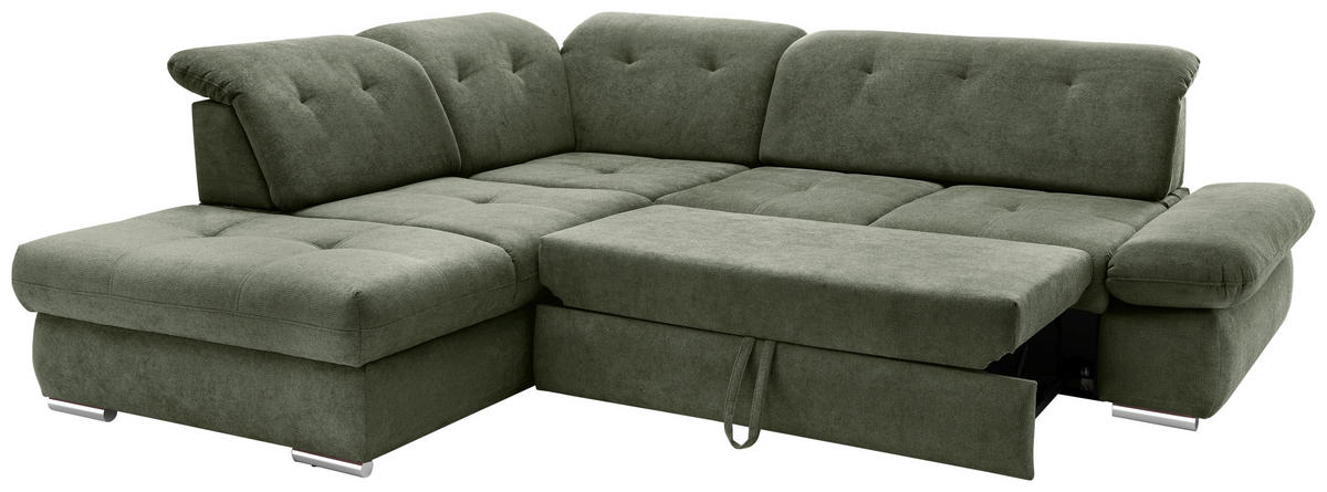 ECKSOFA in Chenille Dunkelgrün  - Chromfarben/Dunkelgrün, Modern, Textil/Metall (254/280cm) - Livetastic