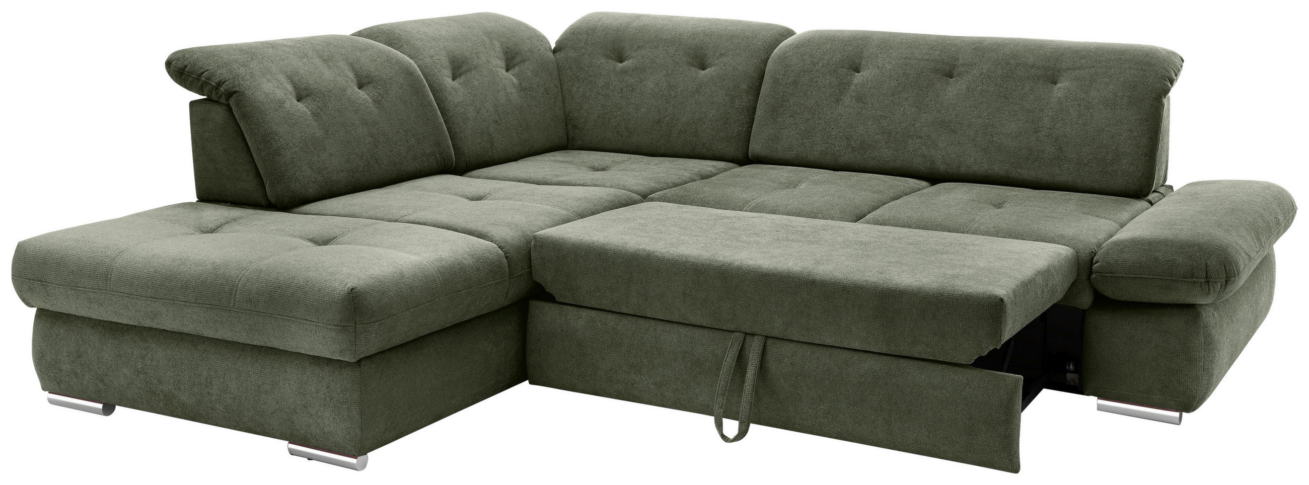 Thumbnail - Livetastic Ecksofa Dalida, Dunkelgrün, Textil, Uni, 5-Sitzer, Füllung: Schaumstoff, Ottomane links, L-Form, 280x254 cm, ...