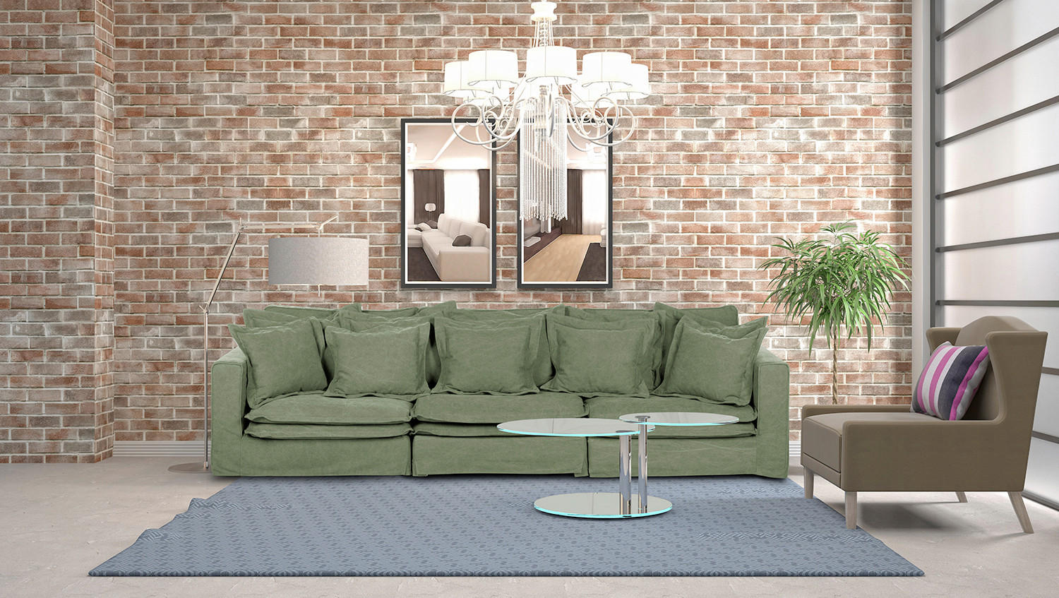 BIGSOFA STELLA in Webstoff Olivgrün  - Schwarz/Olivgrün, Design, Kunststoff/Textil (338/90/119cm) - P & B