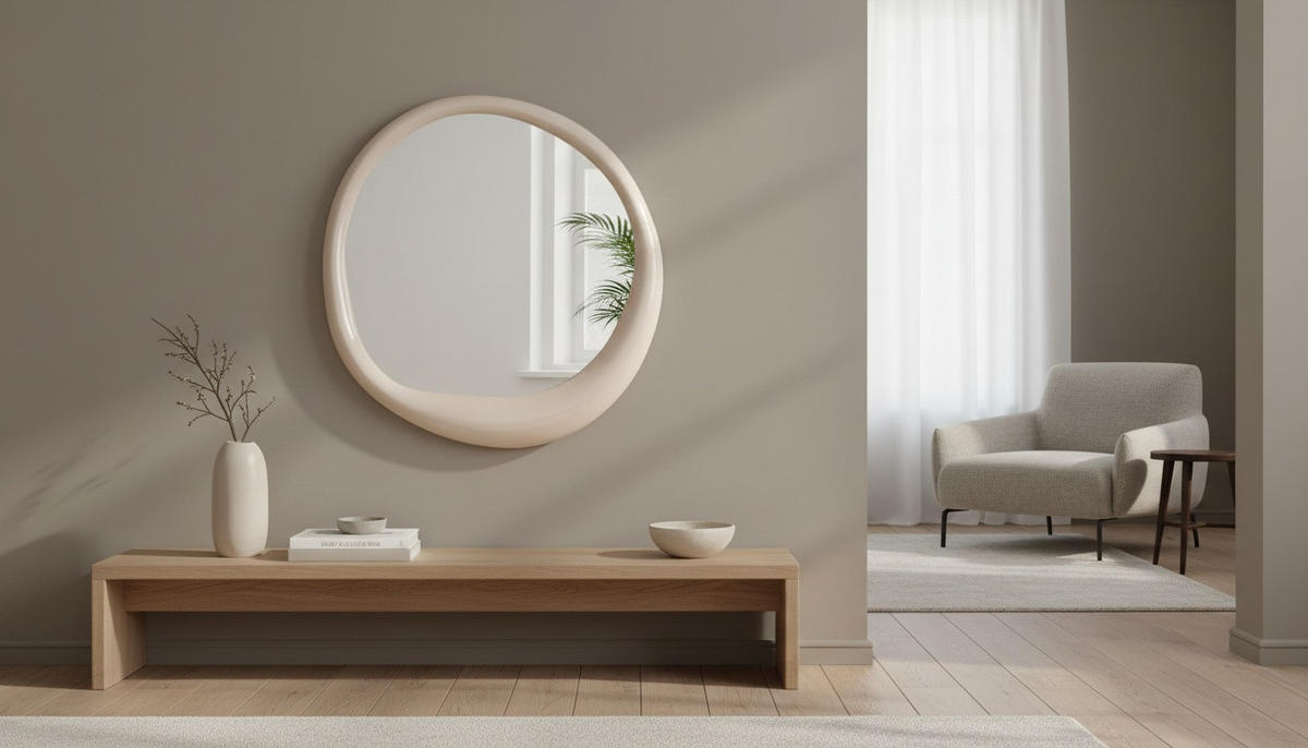 WANDSPIEGEL 98/103/4,6 cm    in wellenförmig  - Creme, LIFESTYLE, Glas/Holzwerkstoff (98/103/4,6cm) - Novel