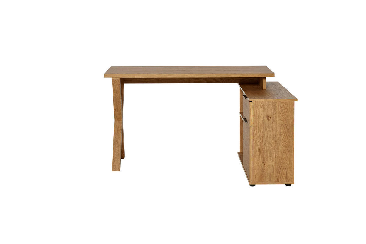 ECKSCHREIBTISCH 140/95/76 cm Eichefarben Kabeldurchlass, Stauraum, seitenverkehrt montierbar, in verschiedenen Holz-Dekoren erhältlich  - Eichefarben/Schwarz, MODERN, Holzwerkstoff/Metall (140/95/76cm) - MID.YOU