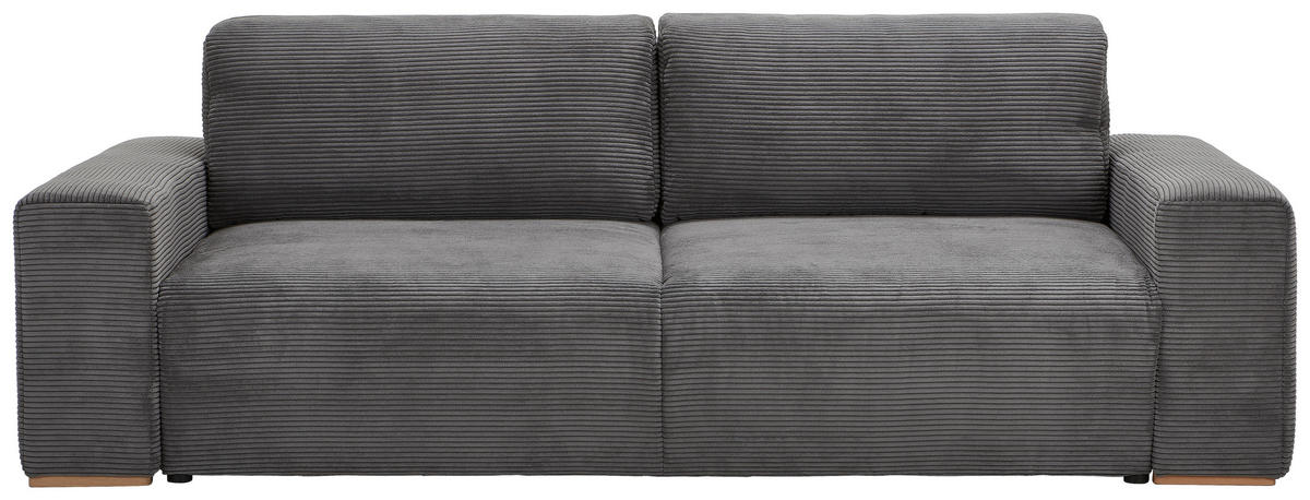 SCHLAFSOFA  mit Liegefunktion Cord Grau  - Buchefarben/Schwarz, KONVENTIONELL, Holz/Kunststoff (255/86/123cm) - Livetastic