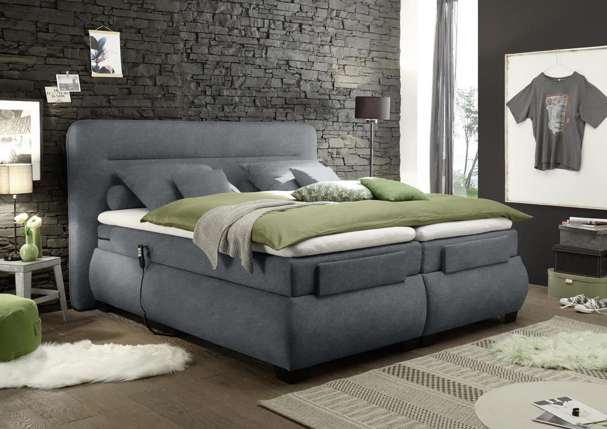 BOXSPRING-ÁGY 160/200 cm  antracit  - fekete/antracit, Konventionell, műanyag/textil (160/200cm) - MID.YOU