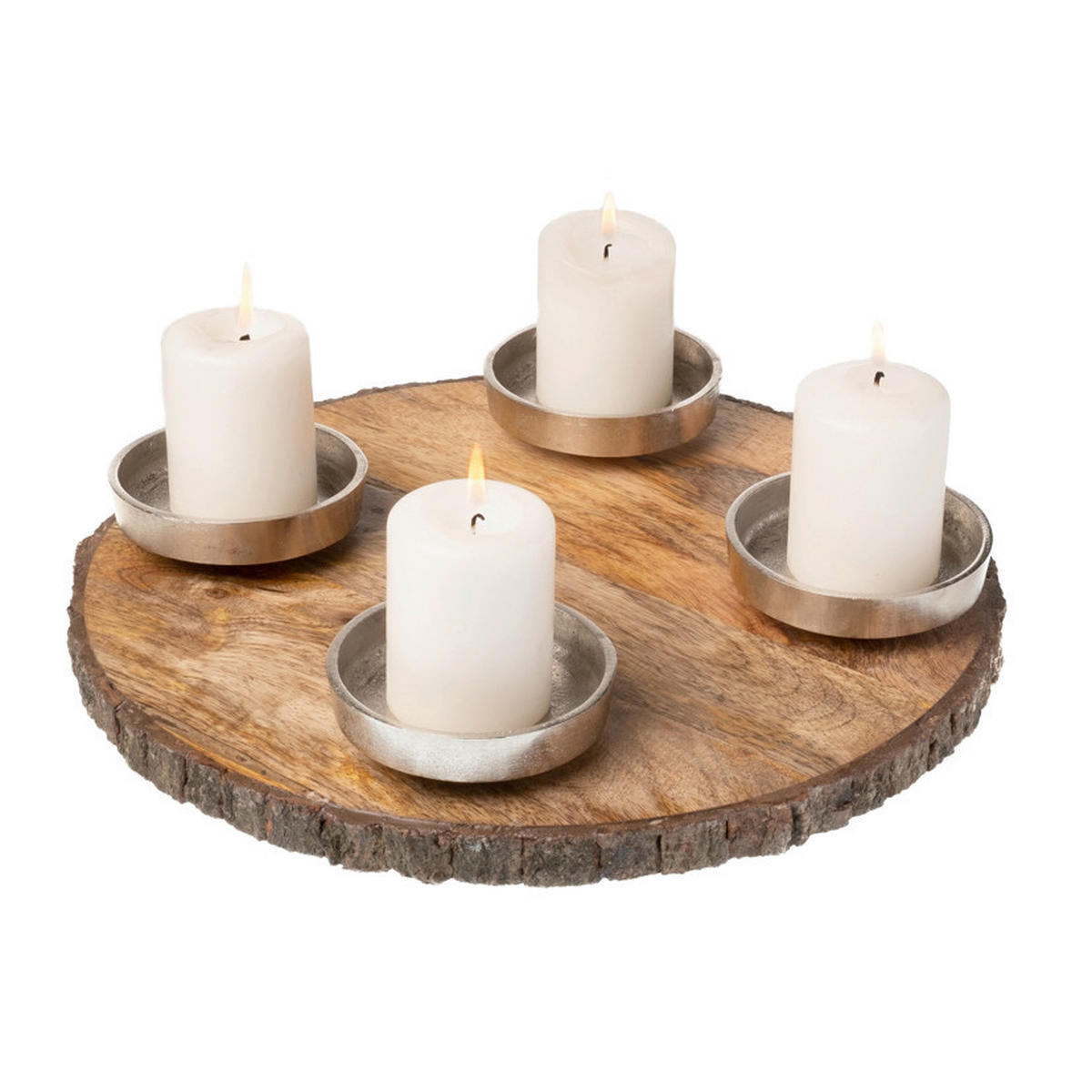 KERZENHALTER - Silberfarben/Naturfarben, Basics, Holz/Metall (Ø32/5cm) - X-Mas