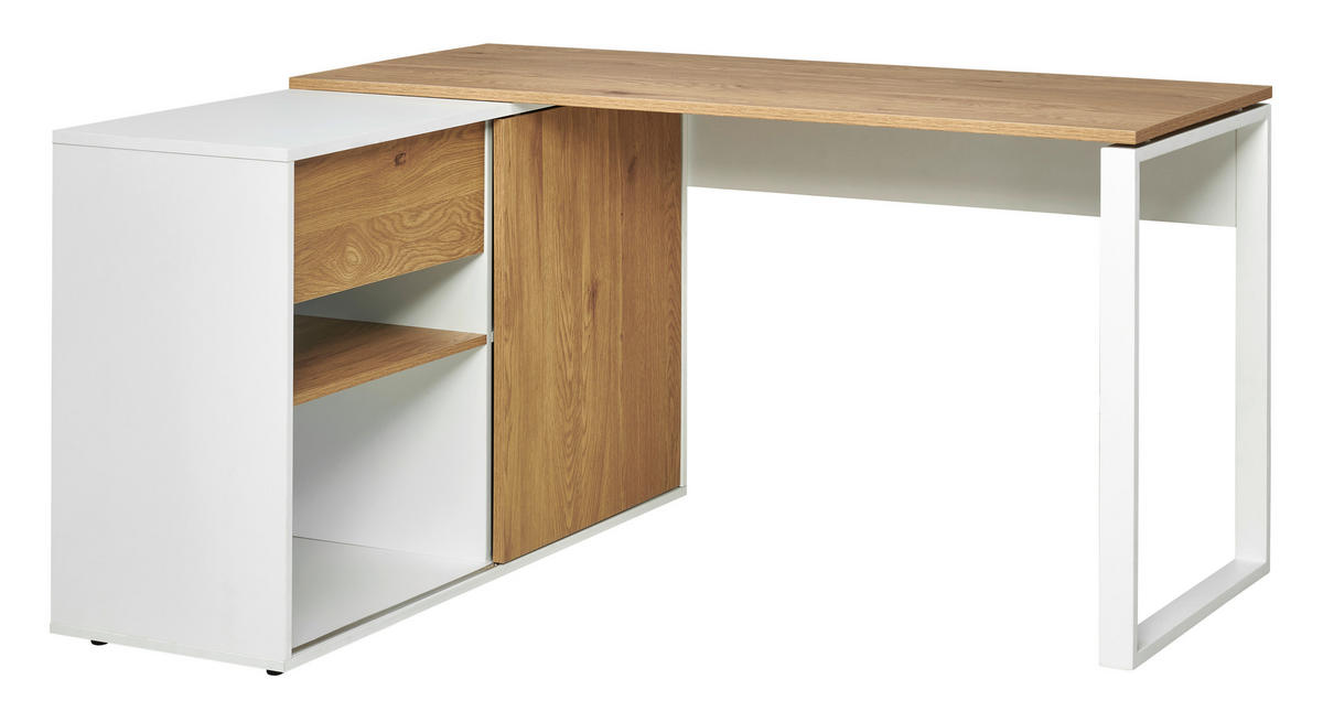 ECKSCHREIBTISCH  Weiß, Eichefarben Stauraum, seitenverkehrt montierbar  - Eichefarben/Weiß, MODERN, Holzwerkstoff/Metall (140/75/118cm) - MID.YOU