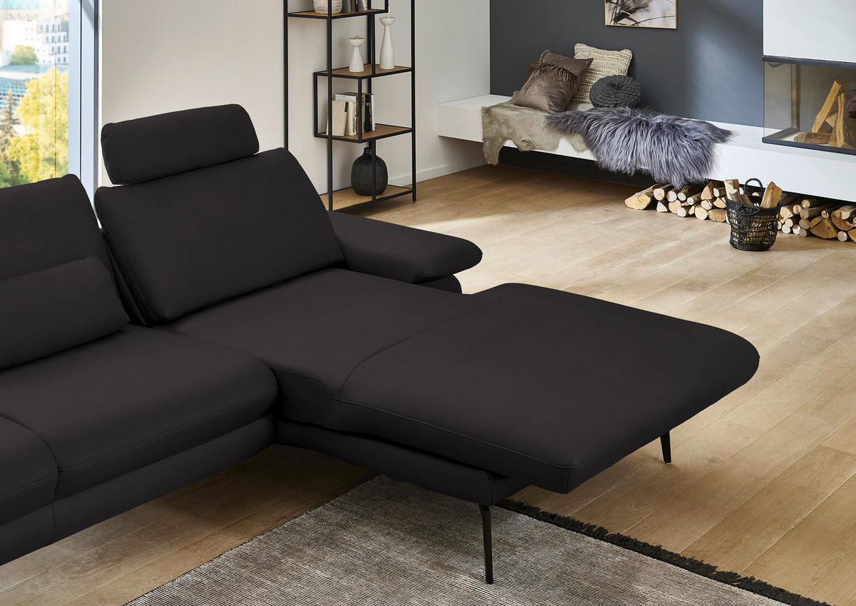 ECKSOFA in Echtleder Dunkelbraun  - Dunkelbraun/Schwarz, Design, Leder/Metall (310/180cm) - Dieter Knoll