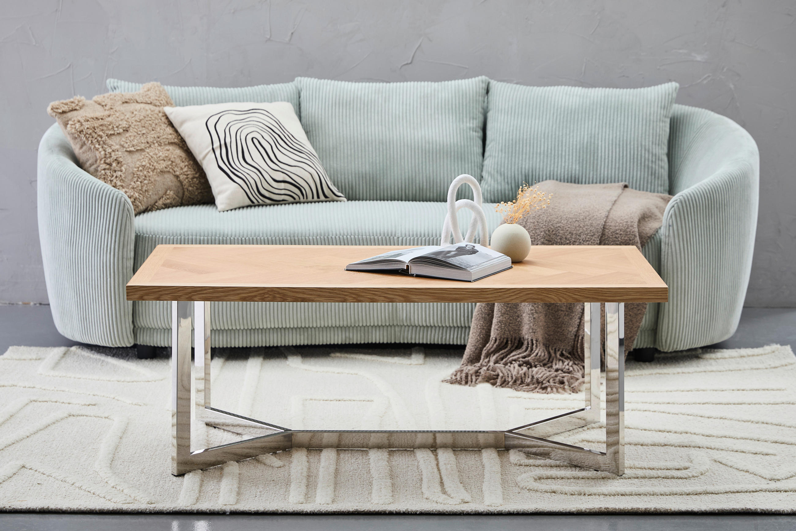 COUCHTISCH Eiche furniert rechteckig Eichefarben, Edelstahlfarben  - Edelstahlfarben/Eichefarben, Design, Holz/Holzwerkstoff (120/44/60cm) - Livetastic