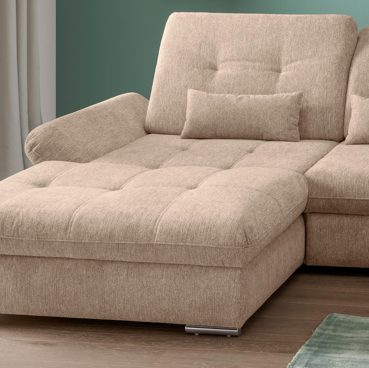 ECKSOFA in Chenille Hellbraun  - Chromfarben/Hellbraun, Design, Textil/Metall (196/300cm) - Livetastic