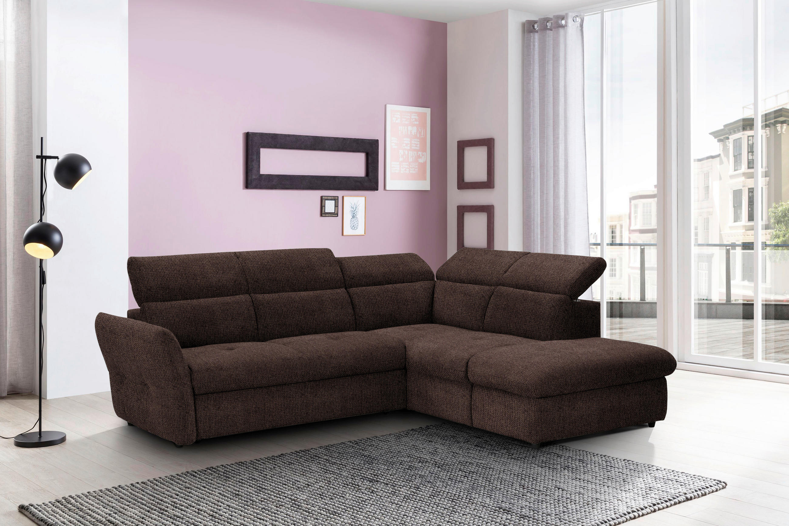 ECKSOFA in Mikrofaser Dunkelbraun  - Dunkelbraun/Schwarz, Design, Kunststoff/Textil (254/224cm) - Livetastic