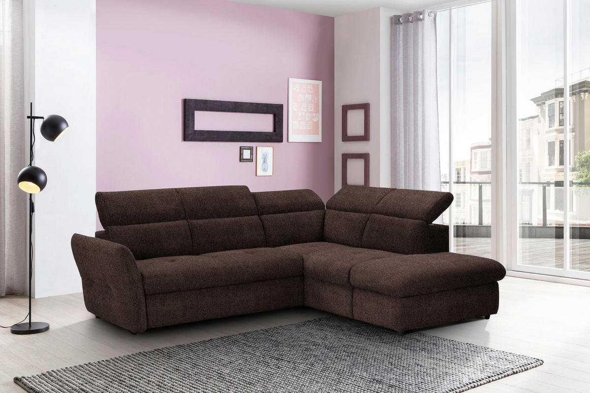 ECKSOFA in Mikrofaser Dunkelbraun  - Dunkelbraun/Schwarz, Design, Kunststoff/Textil (254/224cm) - Livetastic