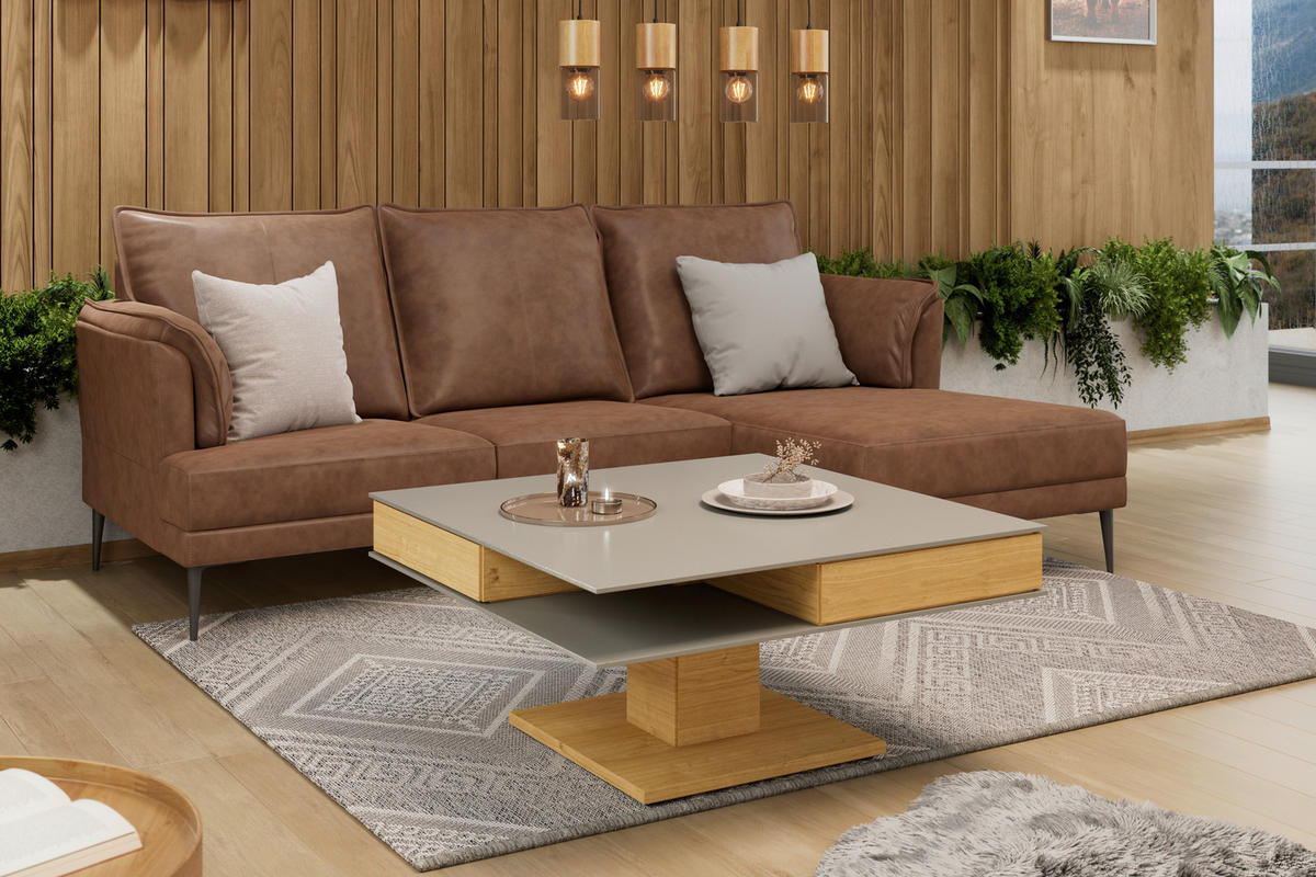 COUCHTISCH in Holz, Glas, Holzwerkstoff 90/90/43 cm  - Eichefarben/Grau, Design, Glas/Holz (90/90/43cm) - Voglauer