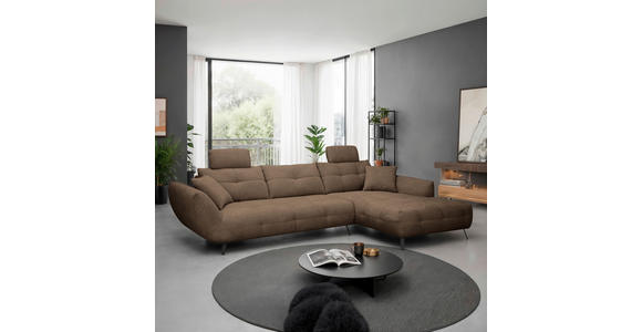 ECKSOFA Terracotta Chenille Armlehnenkissen, Rücken echt, Sitztiefenverstellung  - Terracotta/Schwarz, KONVENTIONELL, Textil/Metall (313/215cm) - Hom`in