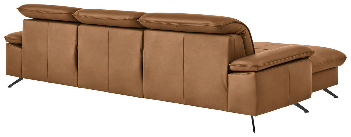ECKSOFA  Echtleder Cognac  - Cognac/Schwarz, Design, Leder/Metall (169/307cm) - Beldomo Premium