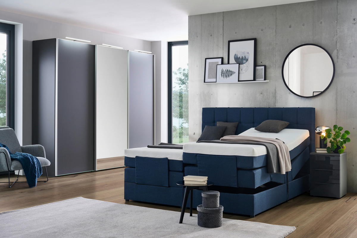 BOXSPRINGBETT 180/200 cm  in Blau  - Blau/Schwarz, KONVENTIONELL, Kunststoff/Textil (180/200cm) - Moderano