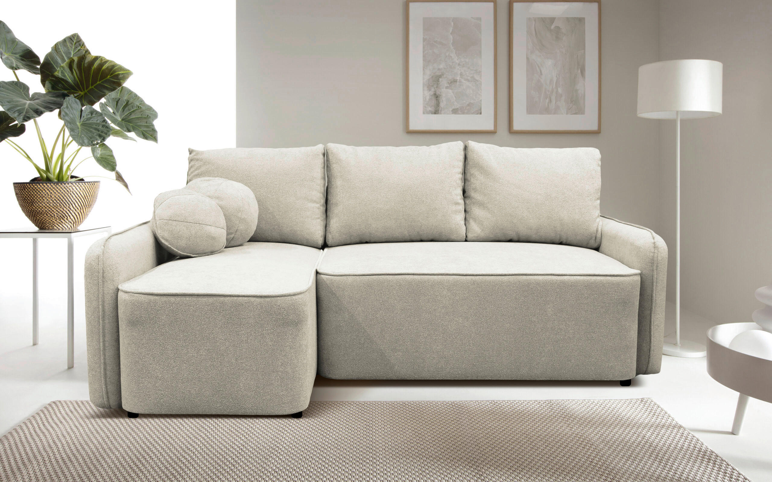 ECKSOFA Creme Struktur, Bouclé  - Creme/Schwarz, Design, Kunststoff/Textil (143/209cm) - MID.YOU