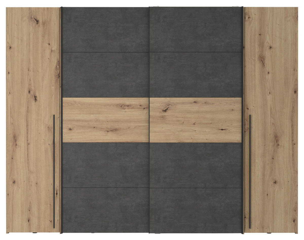 KLEIDERSCHRANK 270/210/61 cm,  in Eichefarben, Dunkelgrau, 4-türig  - Dunkelgrau/Eichefarben, MODERN, Holzwerkstoff/Kunststoff (270/210/61cm) - MID.YOU