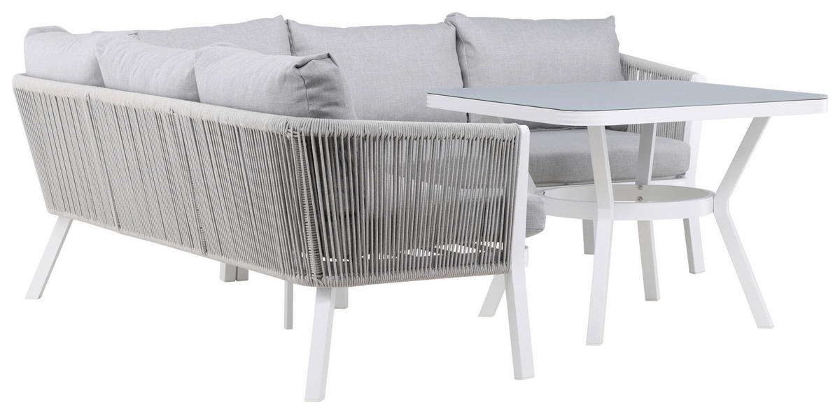 LOUNGEGARNITUR Aluminium  - Weiß/Grau, KONVENTIONELL, Textil/Metall - Gardenson