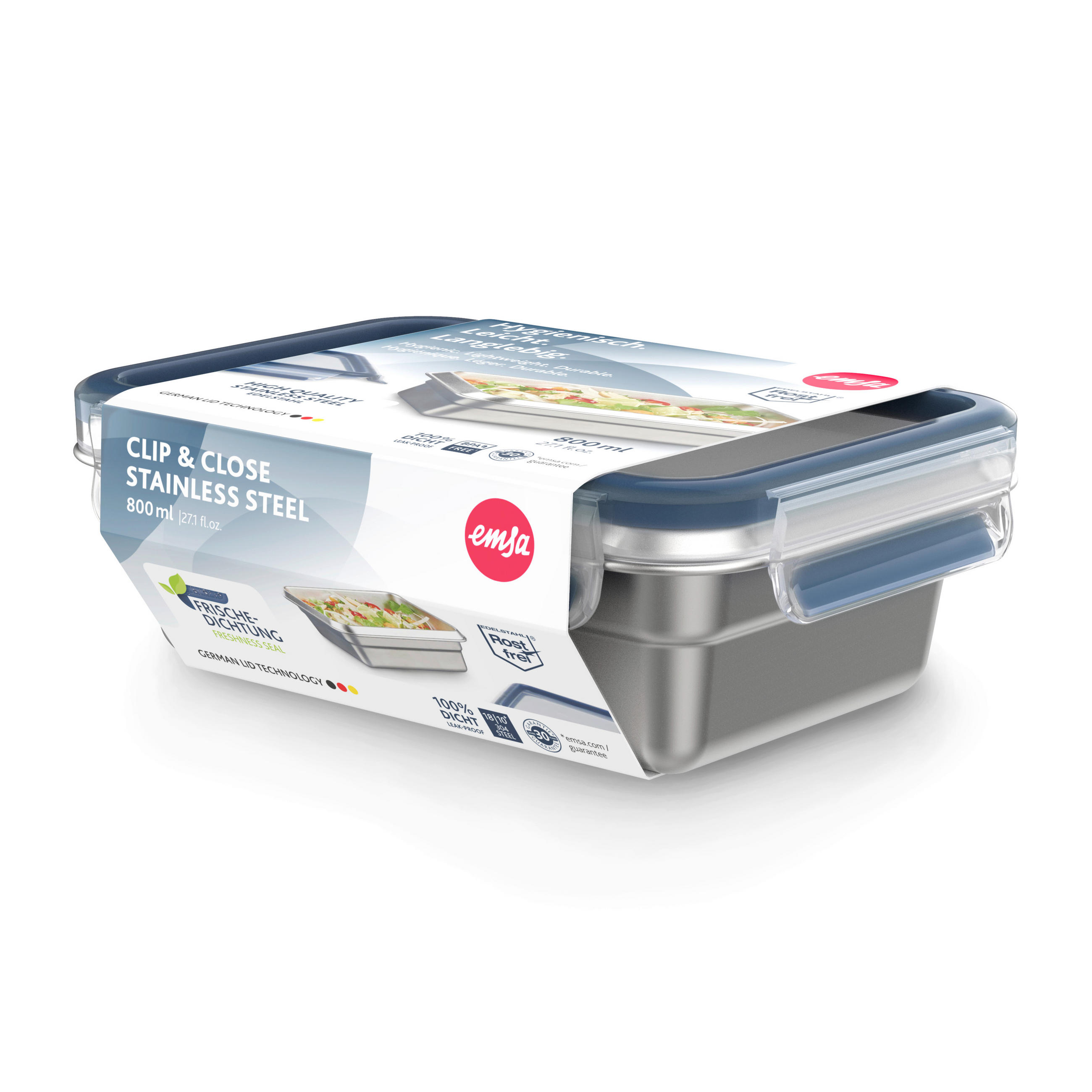 FRISCHHALTEDOSE CLIK & CLOSE STAINLESS STEEL 0,8 L  - Edelstahlfarben/Transparent, Basics, Kunststoff/Metall (20,0/13,8/6,5cm) - Emsa