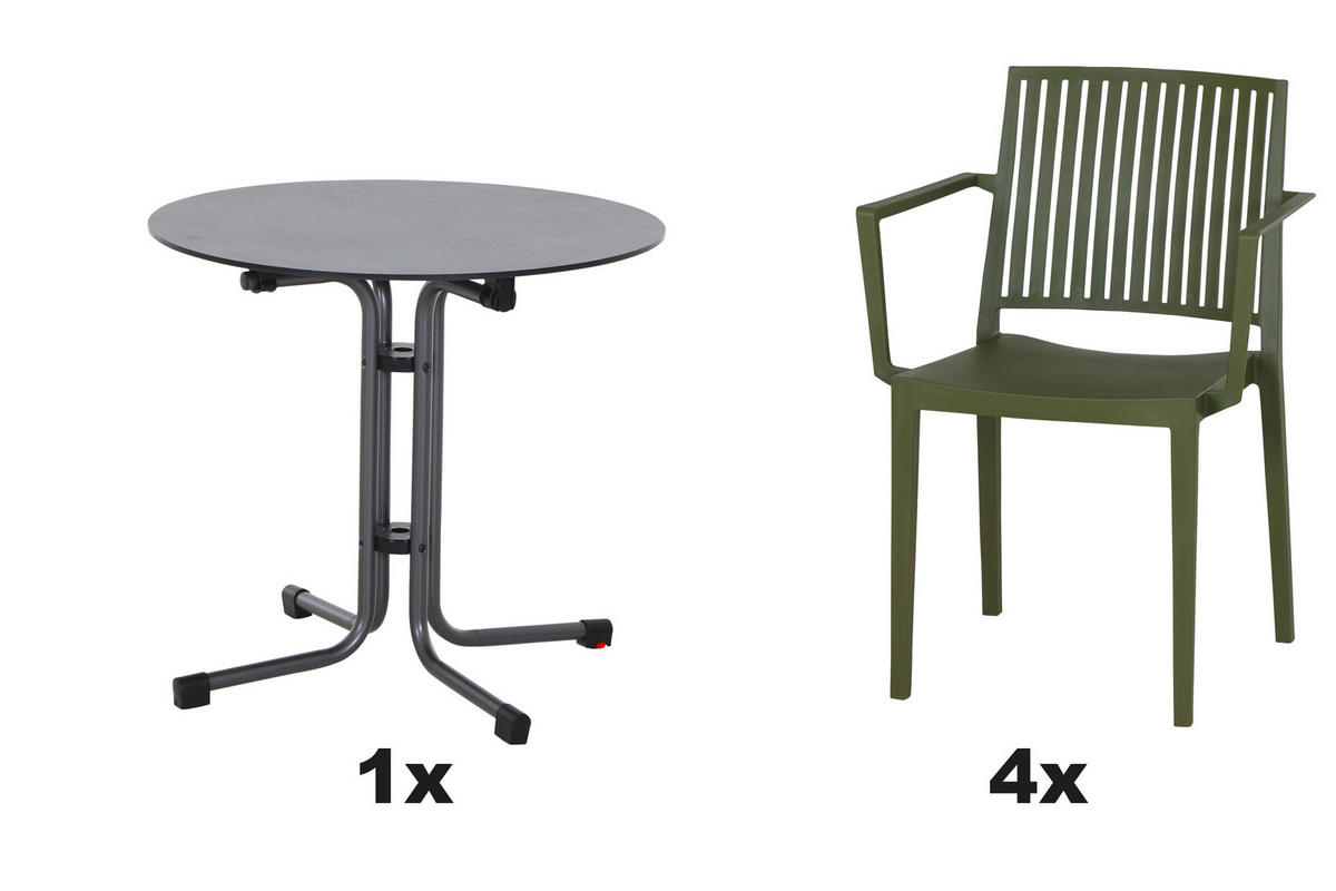 GARTENGARNITUR 5-teilig Stahl  - Anthrazit/Grün, Basics, Kunststoff/Metall (80/80/80cm) - Siena Garden