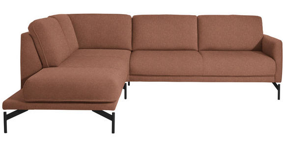 ECKSOFA in Flachgewebe Rostfarben  - Rostfarben/Anthrazit, Design, Textil/Metall (230/254cm) - Ambiente