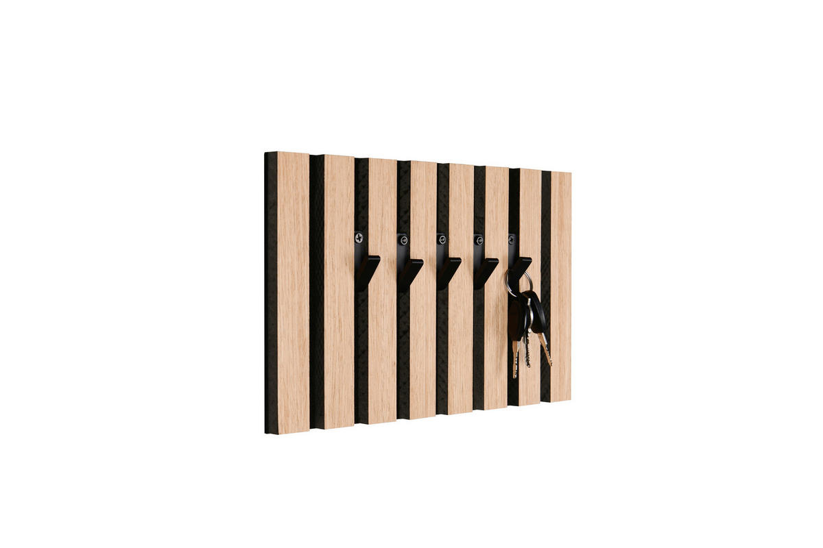 SCHLÜSSELBOARD furniert Schwarz, Eiche Artisan  - Schwarz/Eiche Artisan, MODERN, Holzwerkstoff/Textil (30,6/20/1,7cm)