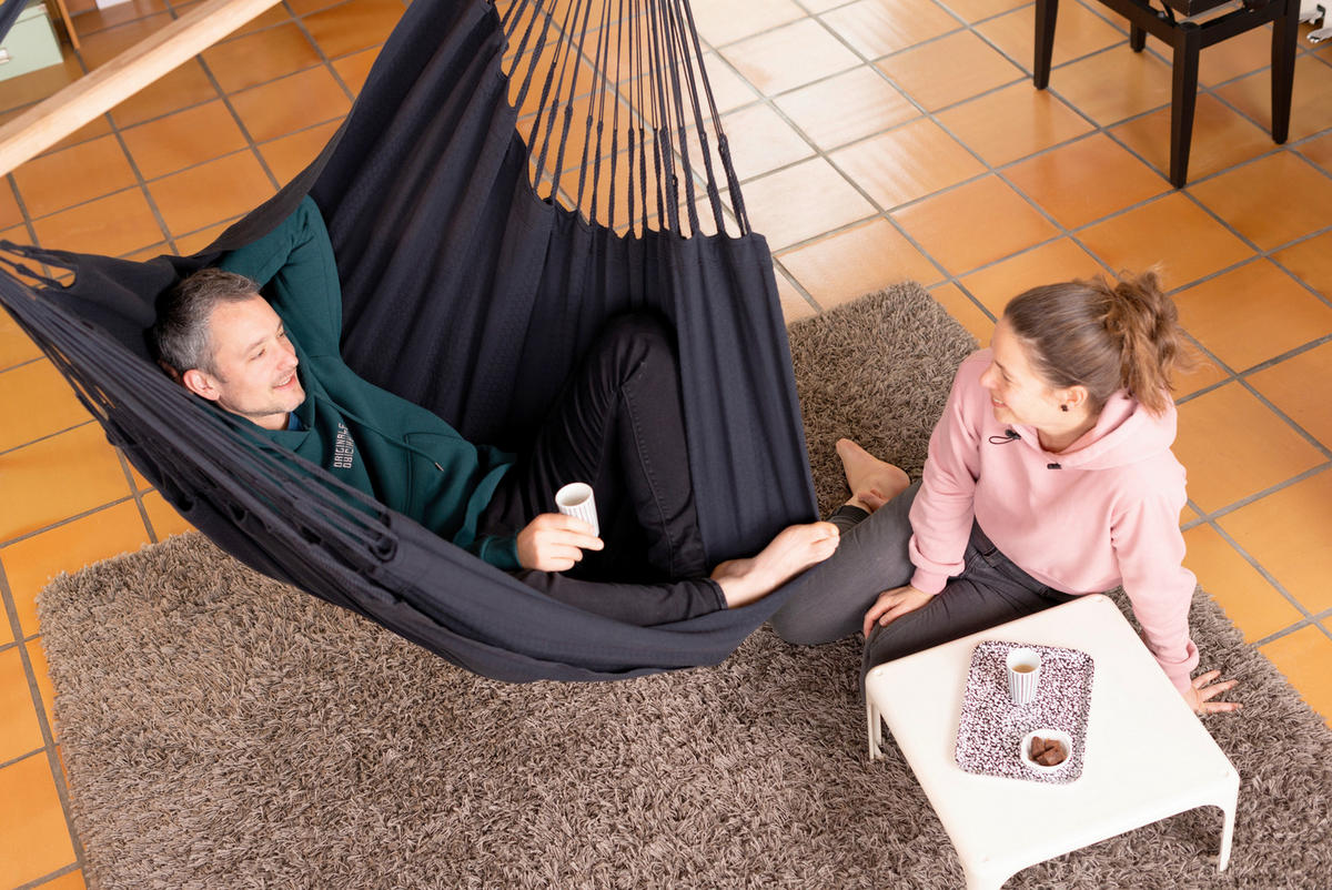 HÄNGESESSEL comfort org.cotton  - Schwarz, KONVENTIONELL, Holz/Textil (110cm) - La Siesta
