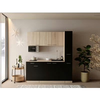 KÜCHENBLOCK Ingrid 180 cm  in Schwarz  - Eichefarben/Alufarben, Design, Holzwerkstoff/Kunststoff (180cm) - Respekta