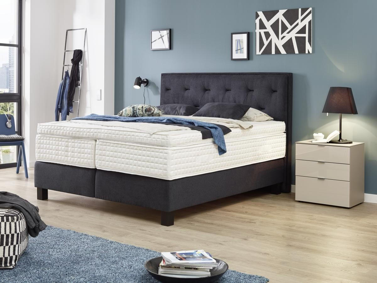 KONTINENTALSÄNG 180/200 cm  i mörkgrå  - mörkgrå/svart, Klassisk, trä/textil (180/200cm) - Elegando