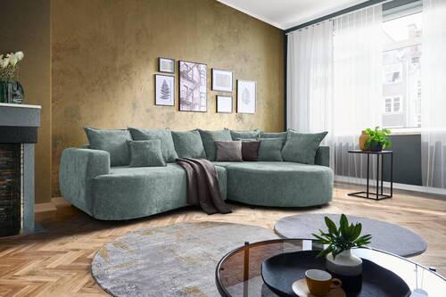 ECKSOFA in Chenille Mintgrün  - Schwarz/Mintgrün, Design, Kunststoff/Textil (307/194cm) - Carryhome