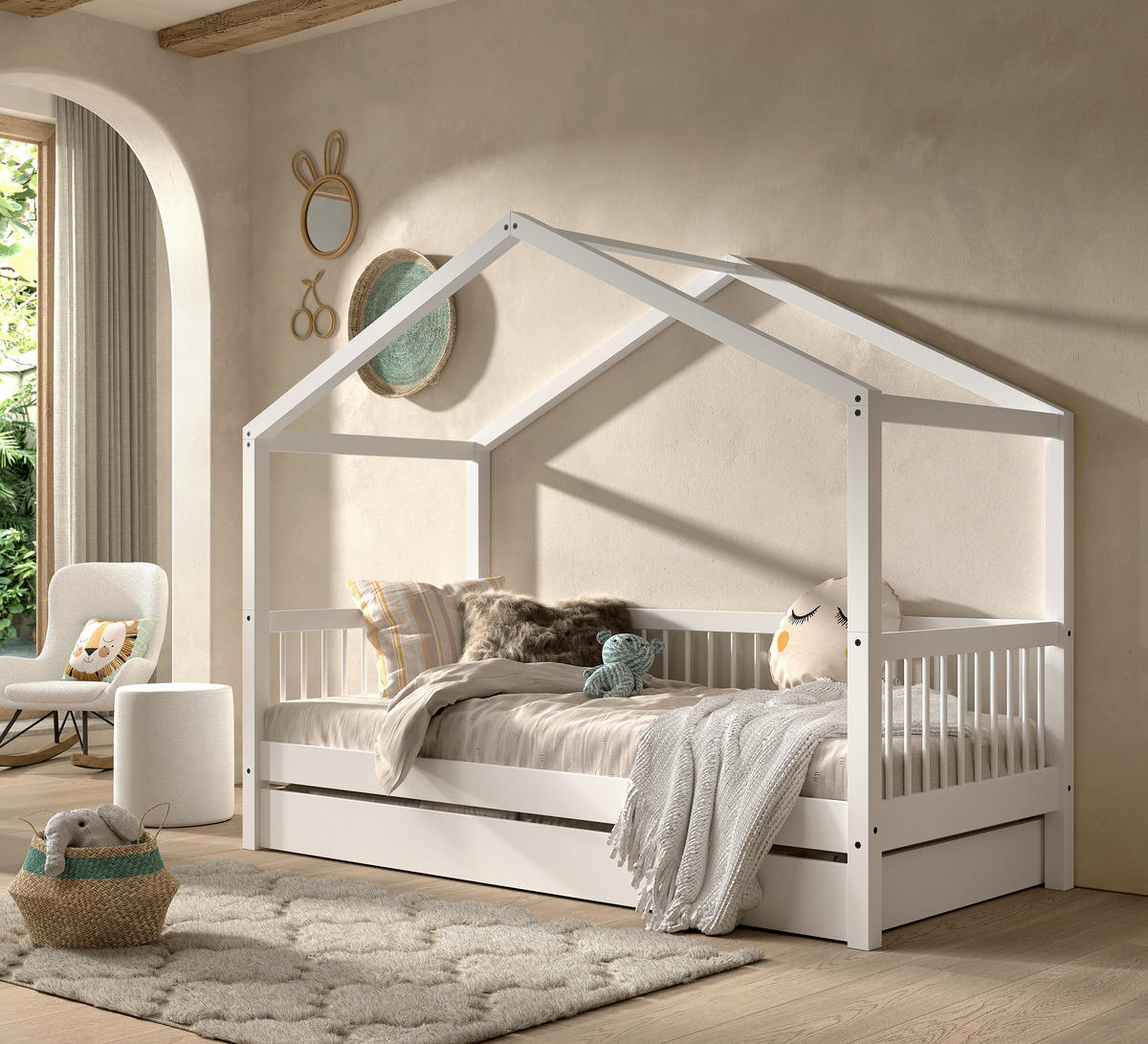 HAUSBETT Rollrost, Bettschublade 90/200 cm  - Naturfarben/Weiß, MODERN, Holz (90/200cm) - MID.YOU