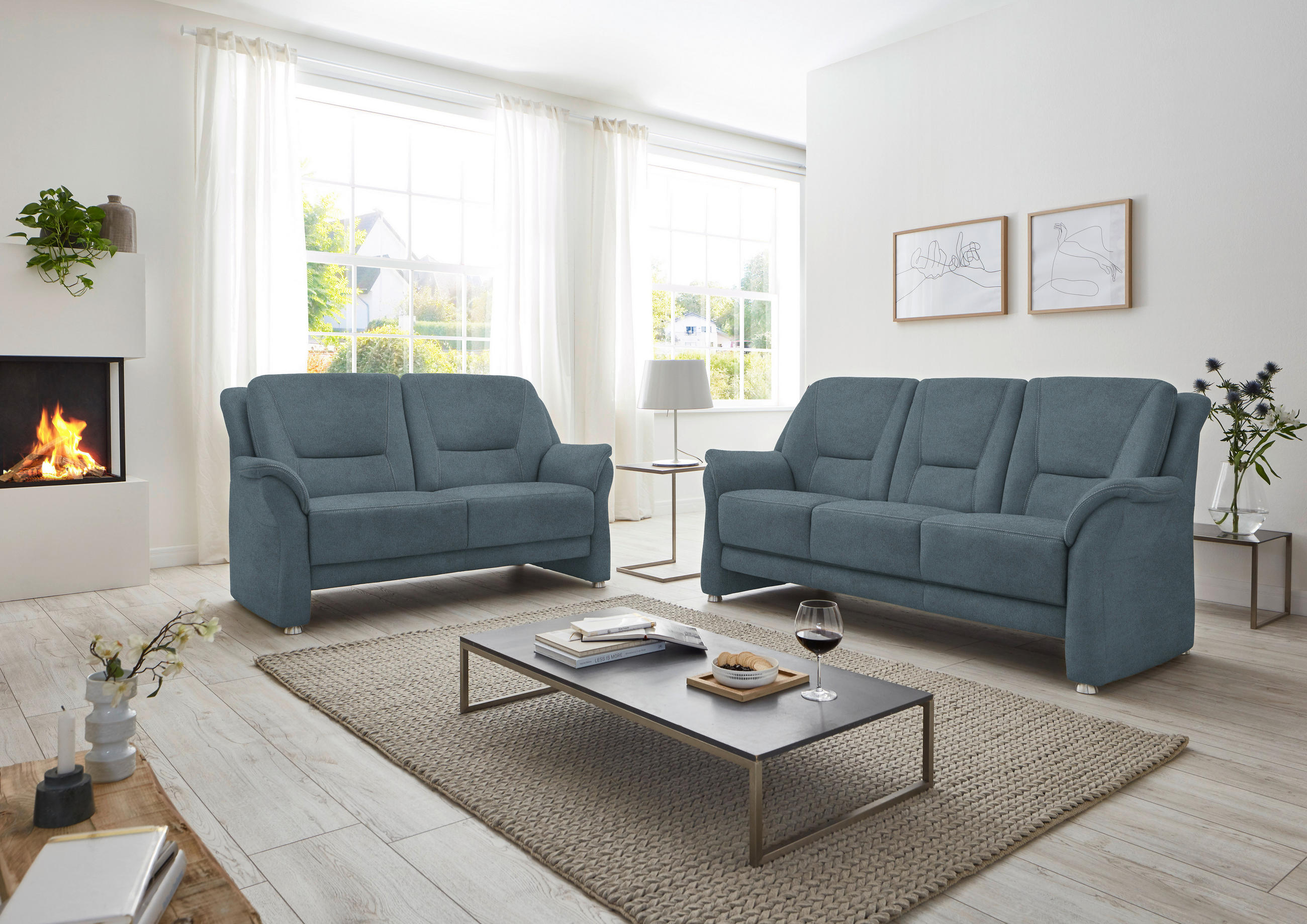 2,5-SITZER in Mikrofaser Blau  - Blau/Beige, KONVENTIONELL, Textil/Metall (172/100/89cm) - Beldomo Comfort