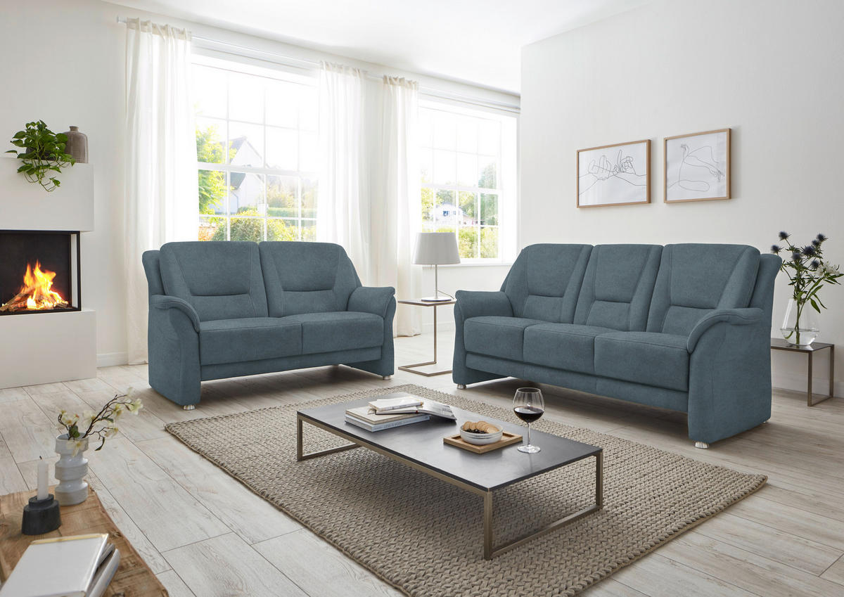 3-SITZER-SOFA in Mikrofaser Blau  - Blau/Beige, Konventionell, Textil/Metall (198/100/89cm) - Beldomo Comfort