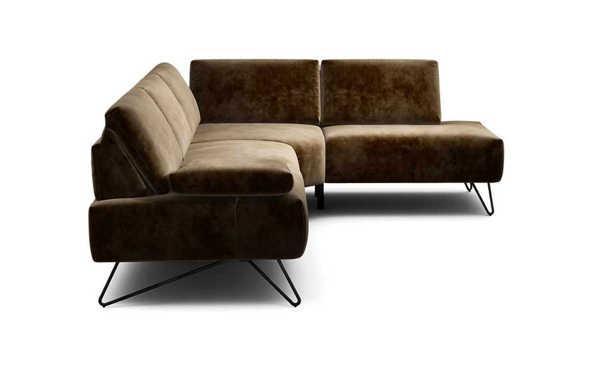 ECKSOFA Cosy Braun Samt  - Schwarz/Braun, Design, Textil/Metall (248-263/193cm) - SENSOO