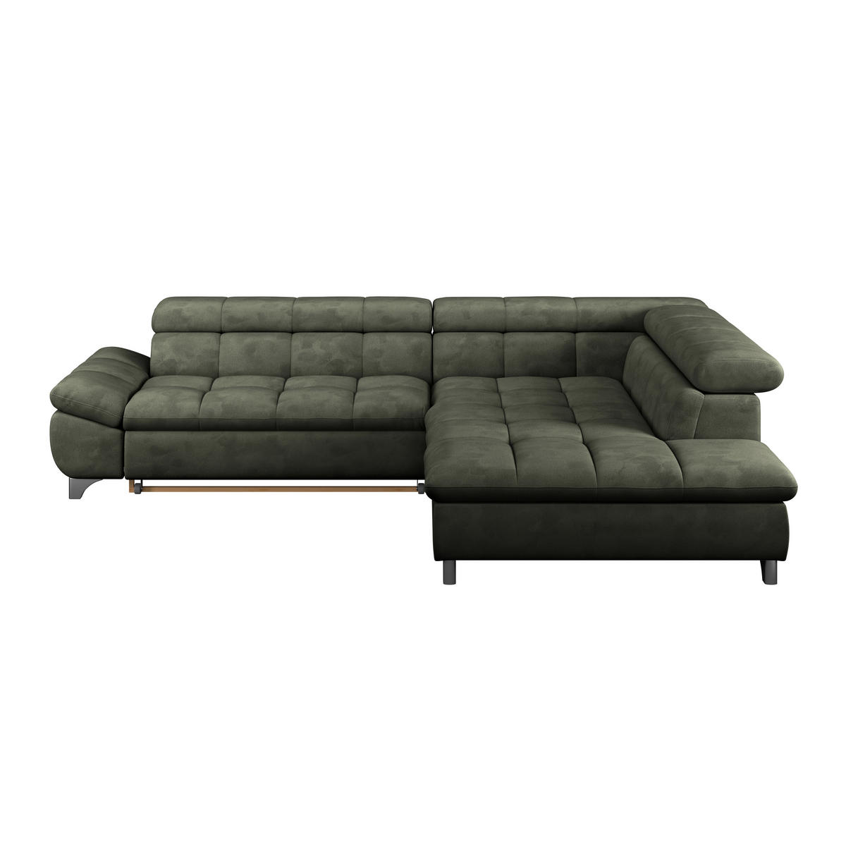 ECKSOFA Dunkelgrün Chenille  - Chromfarben/Dunkelgrün, KONVENTIONELL, Textil/Metall (312/234cm) - Livetastic