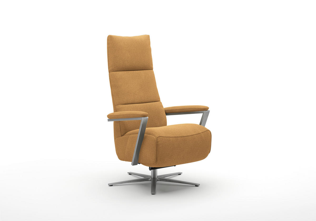 RELAXSESSEL TV VARIO COMFORT E S1 Flachgewebe Kopfteilverstellung, Rücken echt    - Silberfarben/Senfgelb, Basics, Textil/Metall (70/124/85cm) - Sit & More