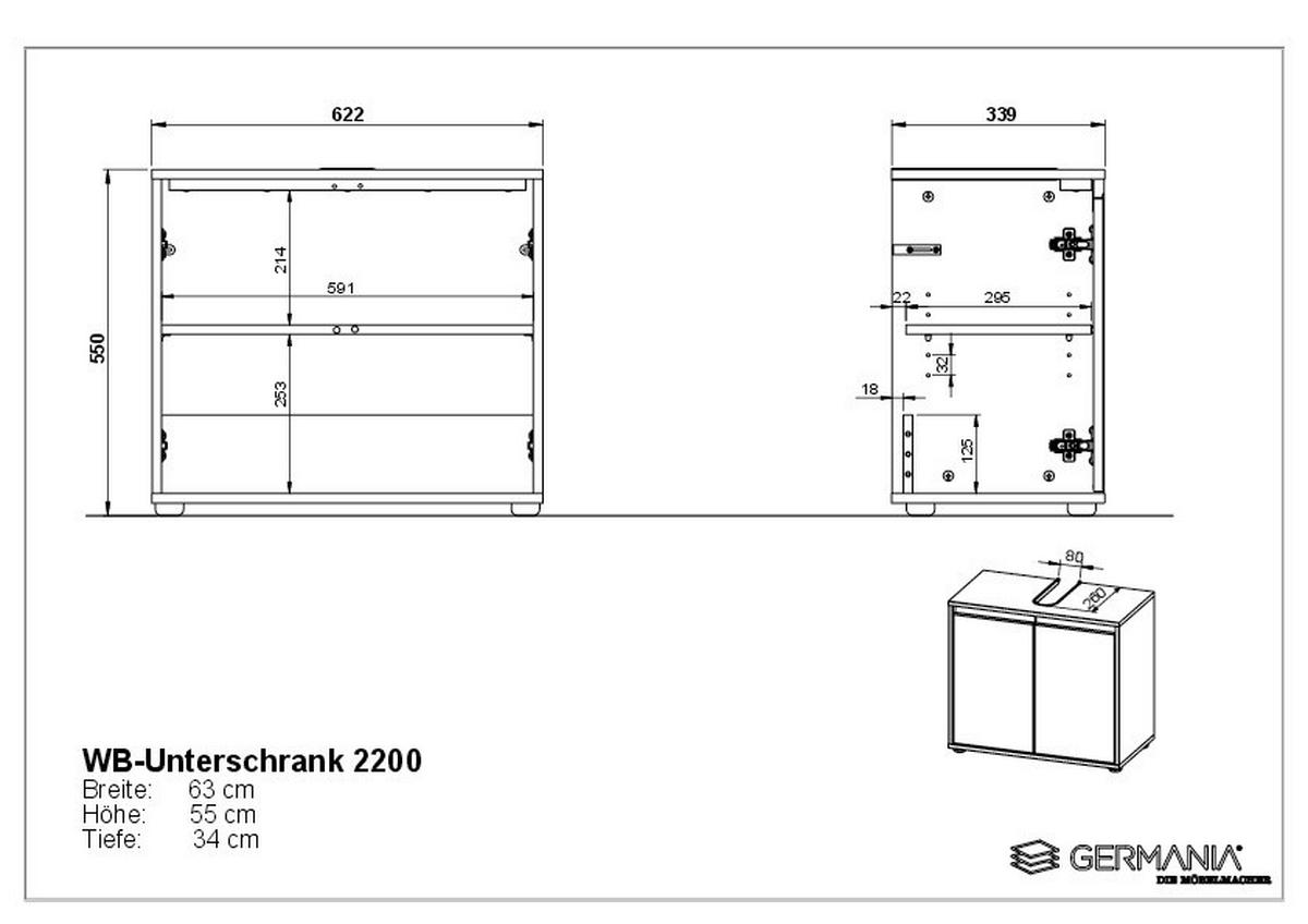 WASCHBECKENUNTERSCHRANK 63/55/34 cm  - Graphitfarben/Schwarz, MODERN, Holzwerkstoff/Kunststoff (63/55/34cm) - Germania
