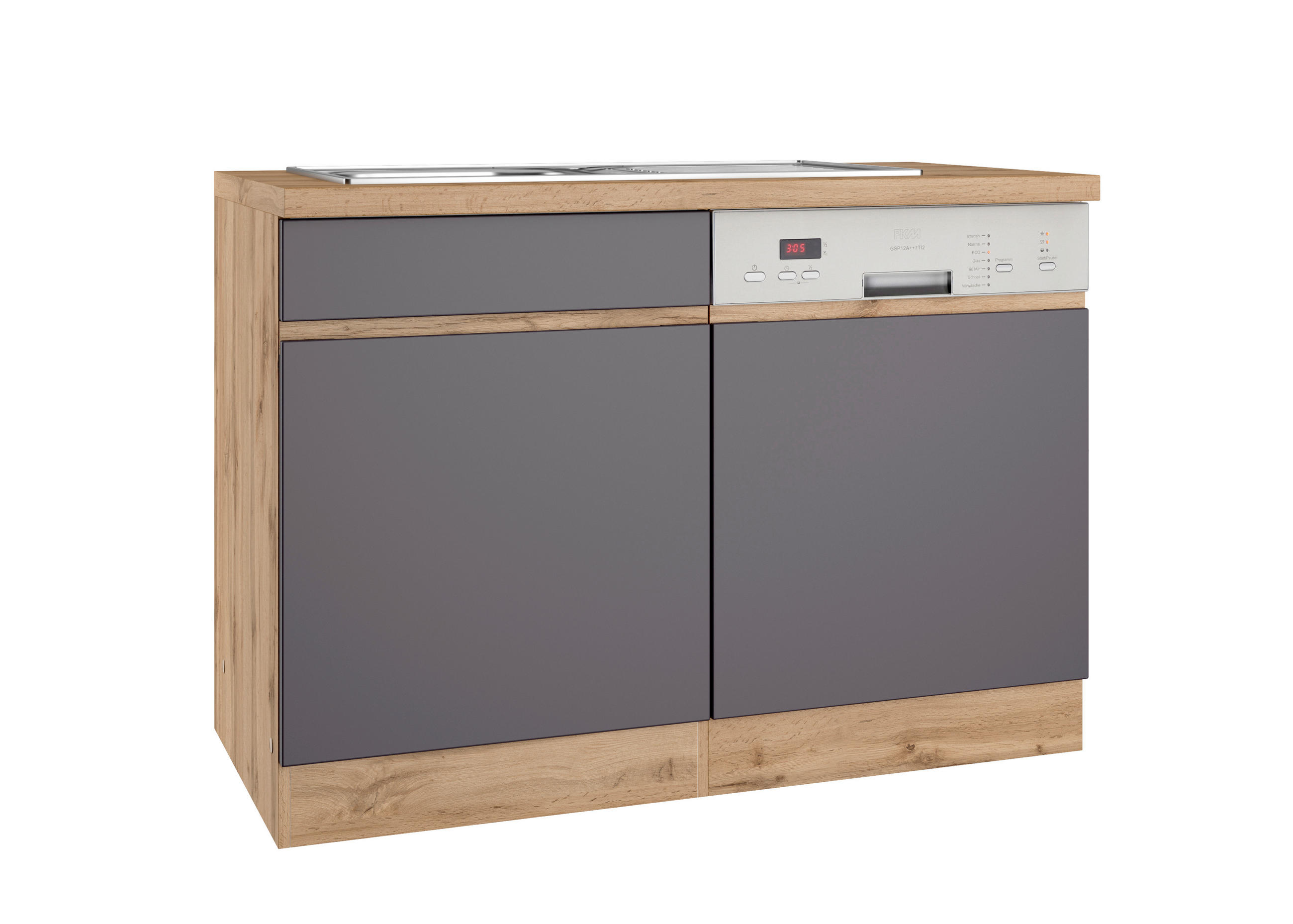 SPÜLENUNTERSCHRANK 120/86/60 cm  in Grau, Eiche Wotan  - Eiche Wotan/Grau, Design, Holzwerkstoff (120/86/60cm) - Held