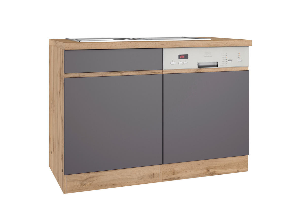 SPÜLENUNTERSCHRANK 120/86/60 cm  in Grau, Eiche Wotan  - Eiche Wotan/Grau, Design, Holzwerkstoff (120/86/60cm) - Held