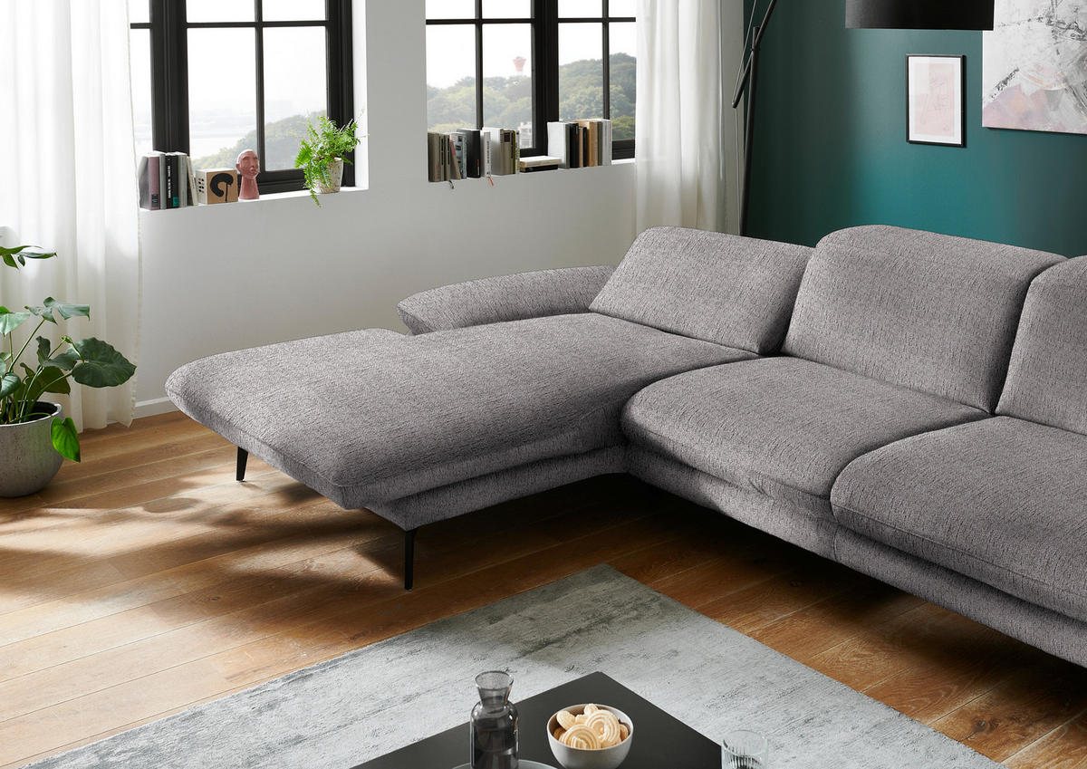 ECKSOFA in Chenille Graubraun  - Graubraun/Schwarz, Design, Textil/Metall (188/319cm) - Beldomo System