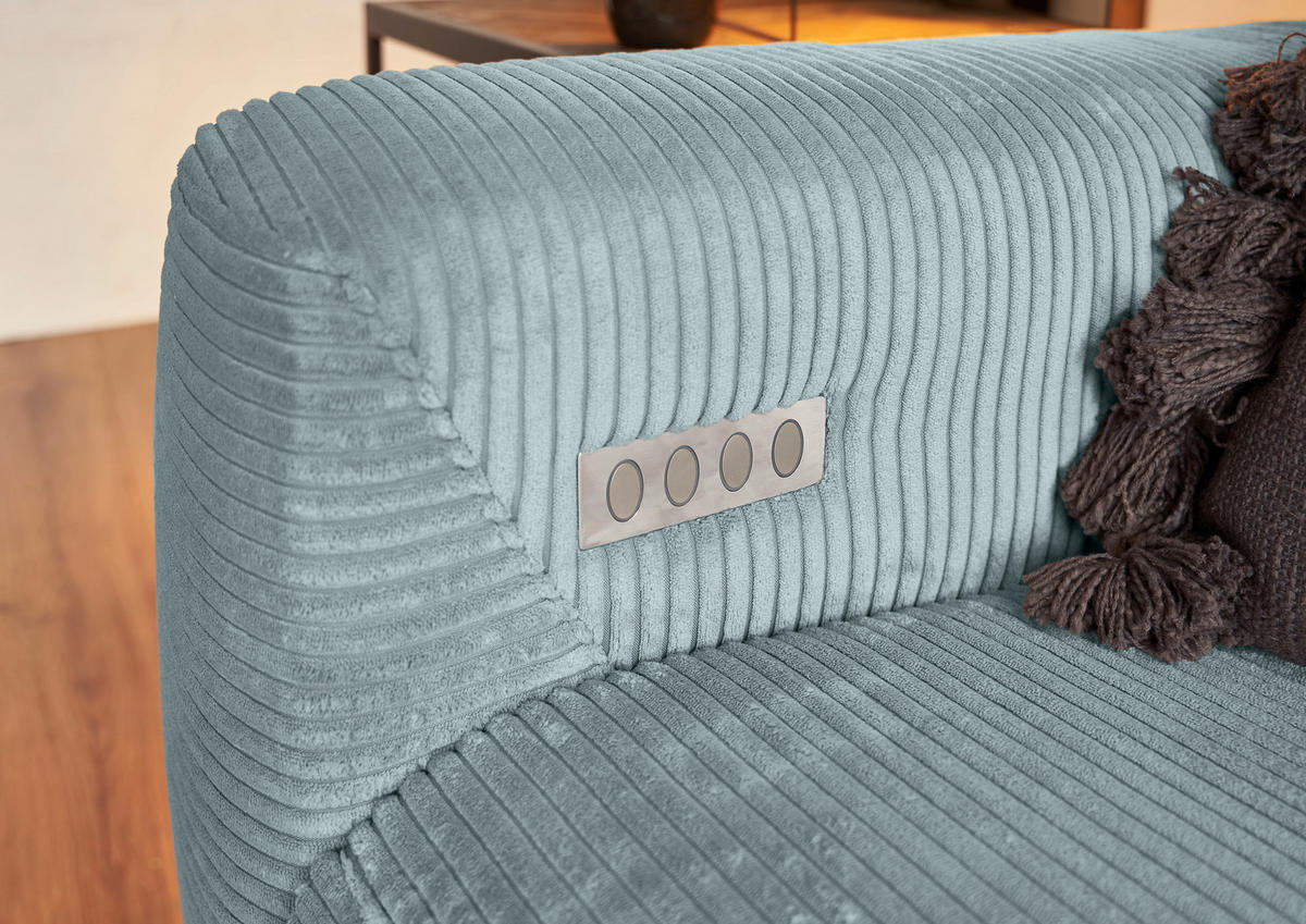 ECKSOFA in Cord Hellblau  - Schwarz/Hellblau, Konventionell, Textil/Metall (266/180cm) - Hom`in