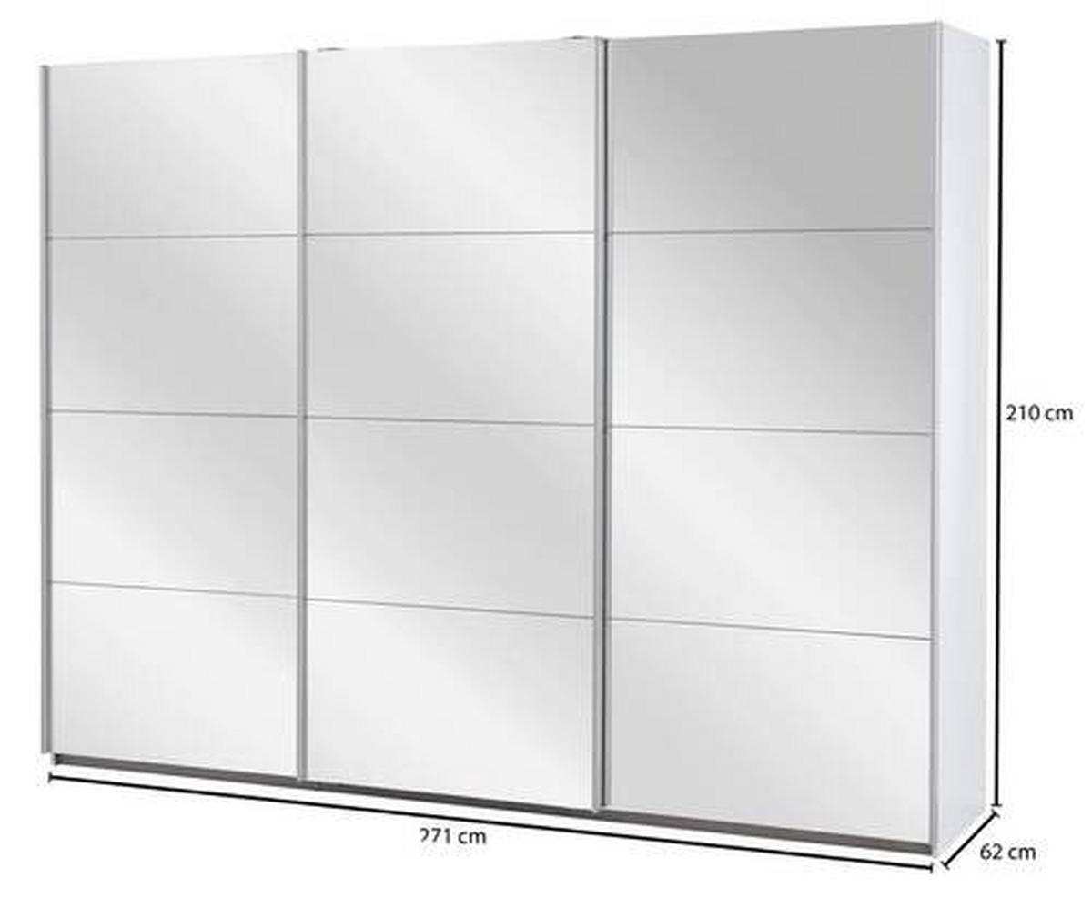 ŠATNÍ SKŘÍŇ SE ZRCADLEM, bílá, 271/210/62 cm - bílá/barvy hliníku, Konvenční, kov/kompozitní dřevo (271/210/62cm) - MID.YOU