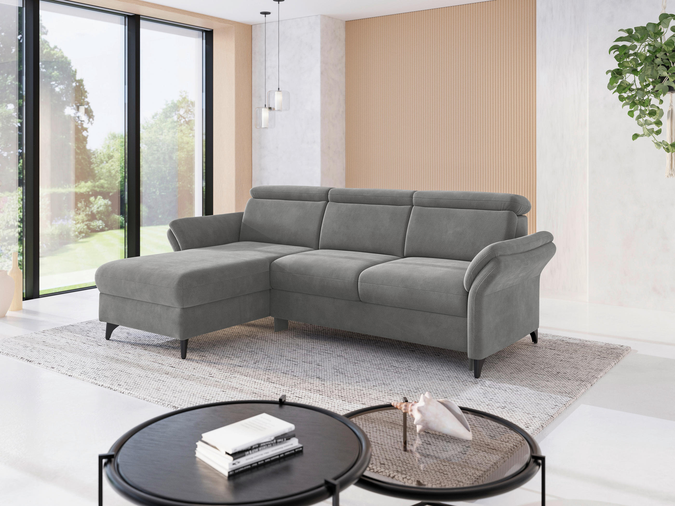 ECKSOFA GLENDALE E Grau Flachgewebe  - Schwarz/Grau, KONVENTIONELL, Textil/Metall (166/253cm) - Sit & More