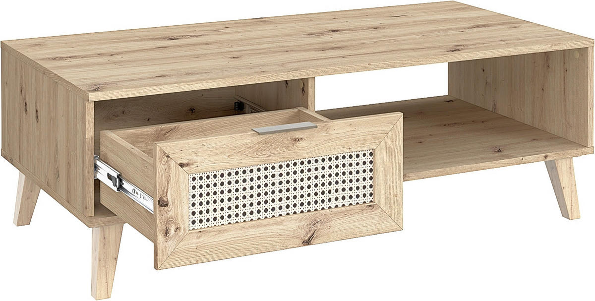 COUCHTISCH 120/60/41 cm rechteckig Eiche Artisan, Naturfarben  - Platinfarben/Goldfarben, MODERN, Holzwerkstoff/Kunststoff (120/60/41cm) - Milino