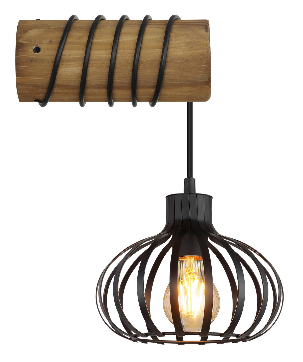 WANDLEUCHTE Caldwell 20/59 cm   - Schwarz/Braun, Natur, Holz/Kunststoff (20/59cm) - Globo