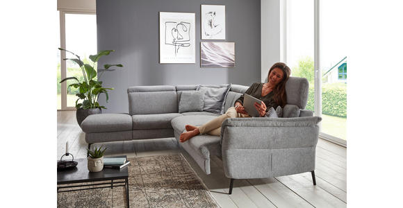 ECKSOFA in Struktur Grau 235/275 cm - Schwarz/Grau, MODERN, Textil/Metall (235/275cm) - Cantus