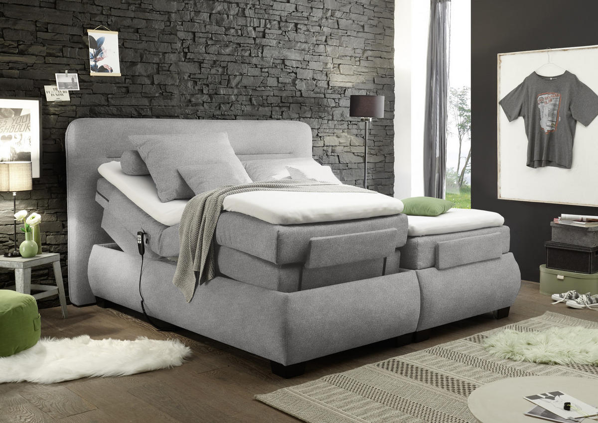 BOXSPRING-ÁGY 180/200 cm  iszap  - iszap/fekete, Konventionell, műanyag/textil (180/200cm) - MID.YOU