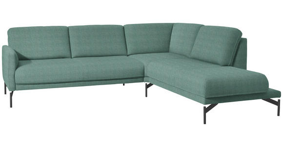 ECKSOFA in Flachgewebe, Struktur Türkis  - Türkis/Anthrazit, Design, Textil/Metall (254/230cm) - Ambiente